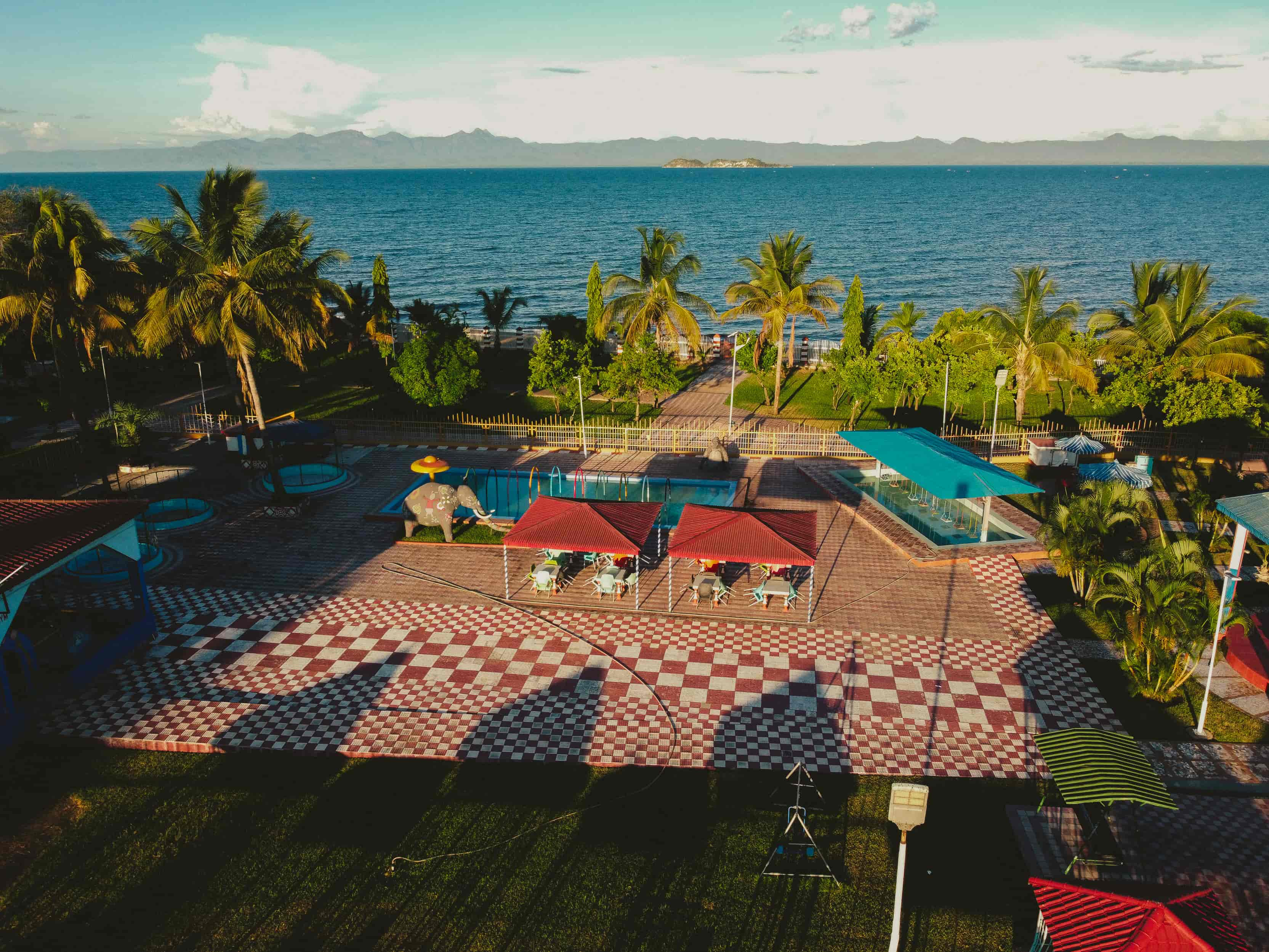 aerial view of fifi water world and lake