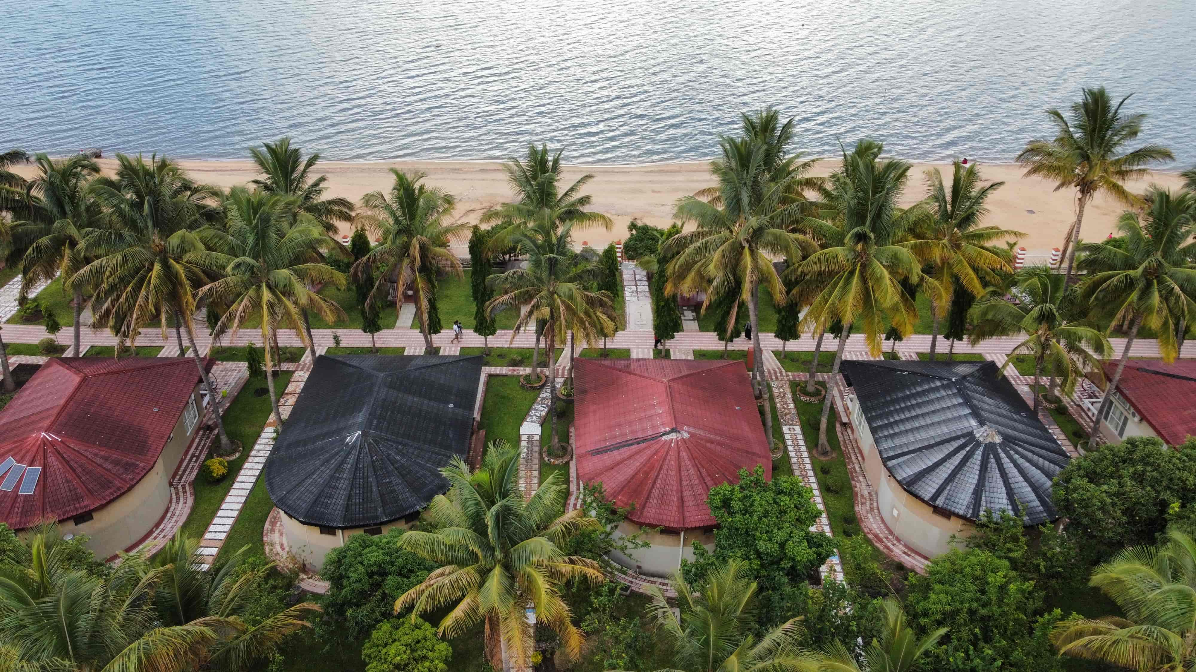 aerial view of vip rooms and lake