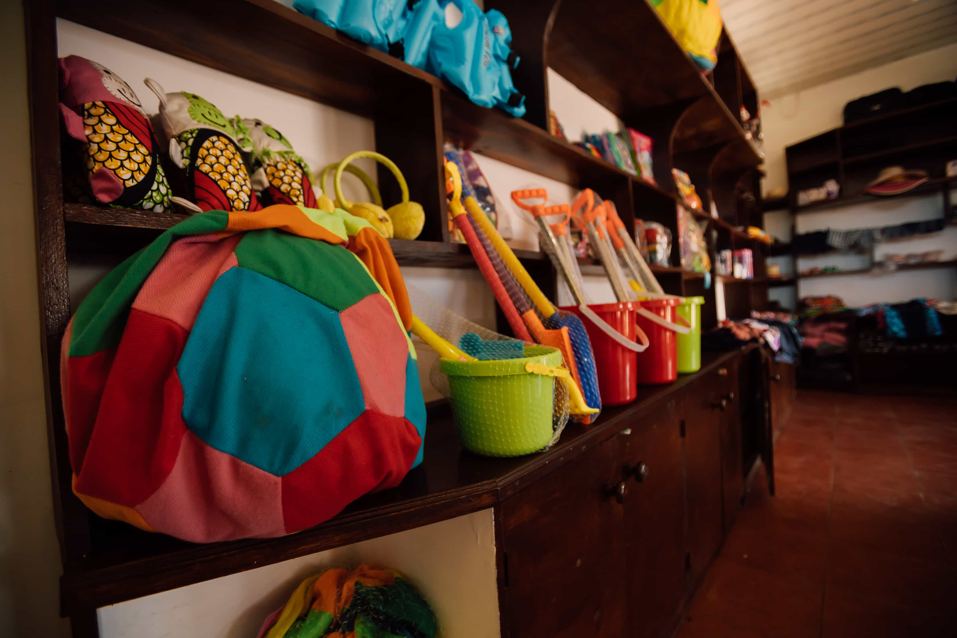 beach toys on shop counter